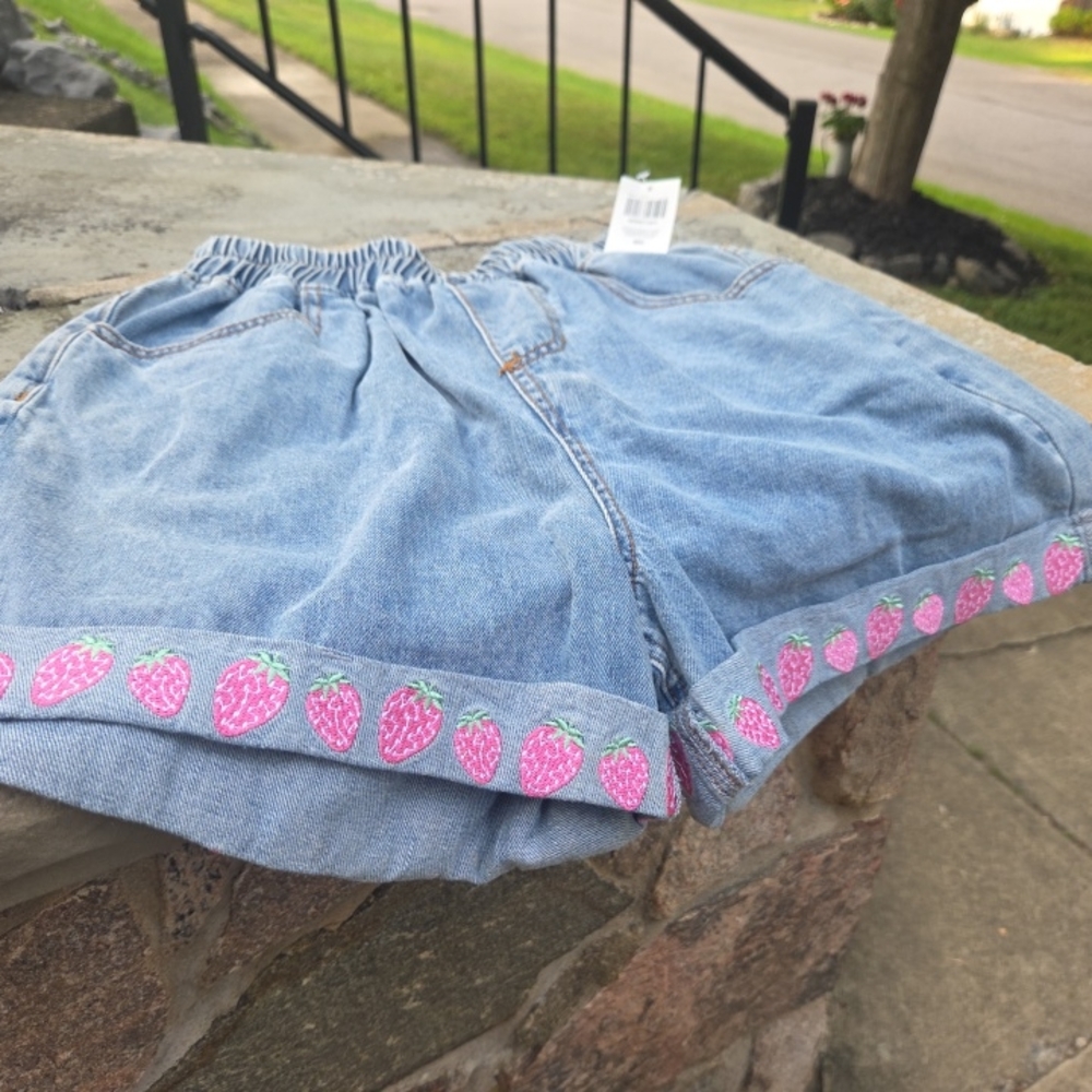 Hot Topic Kids Denim Shorts with Pink Strawberry Trim